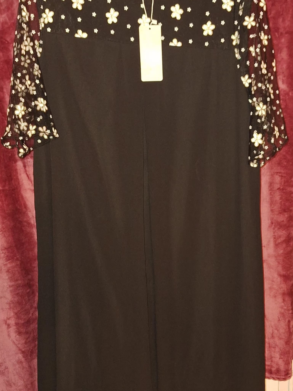 Emery Rose Black Dress with Gold-Trim Floral Appliqué